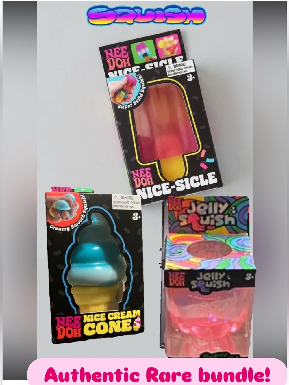 NeeDoh Rare bundle! 1- nice cream cone 🍦1 nice sicle -1 🧡 -1 jelly squish 💖🪼